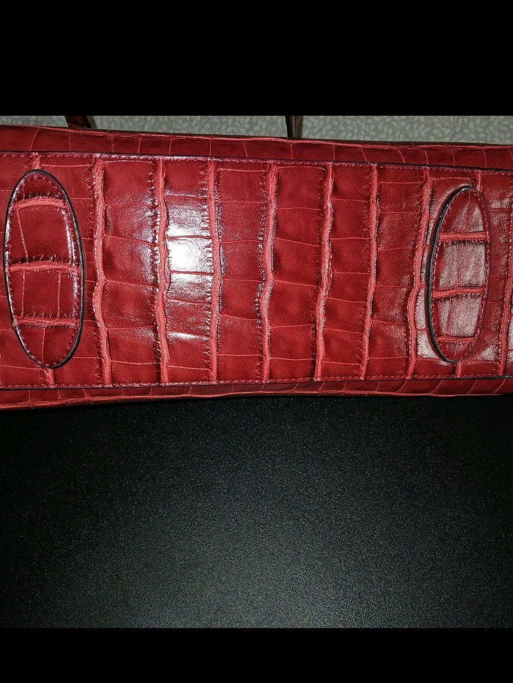 Imoshion Red Croc-Embossed Vegan Leather Tortoise Shell Circle-Handle Satchel